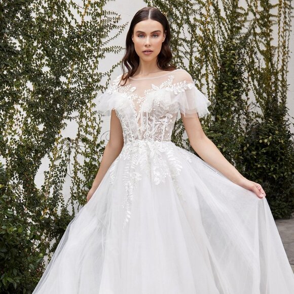 NEW OFF-WHITE ILLUSION NECKLINE A-LINE SILHOUETTE MAURELLE WEDDING GOWN A1070W